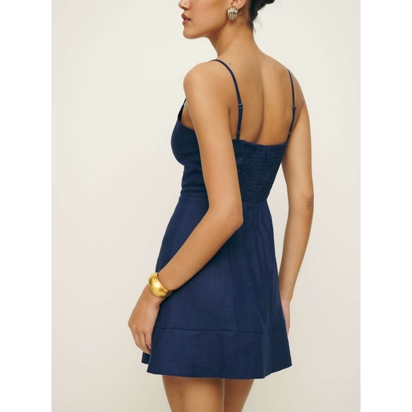 Reformation Holt Linen Dress Danube Navy Blue Mini Size 6 - Picture 3 of 11